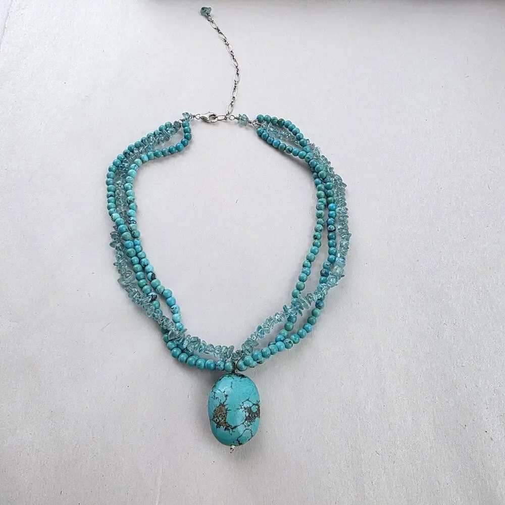 Handmade 925 Stamped Sterling Silver Choker Necklace‎ Turquoise Aquamarine New